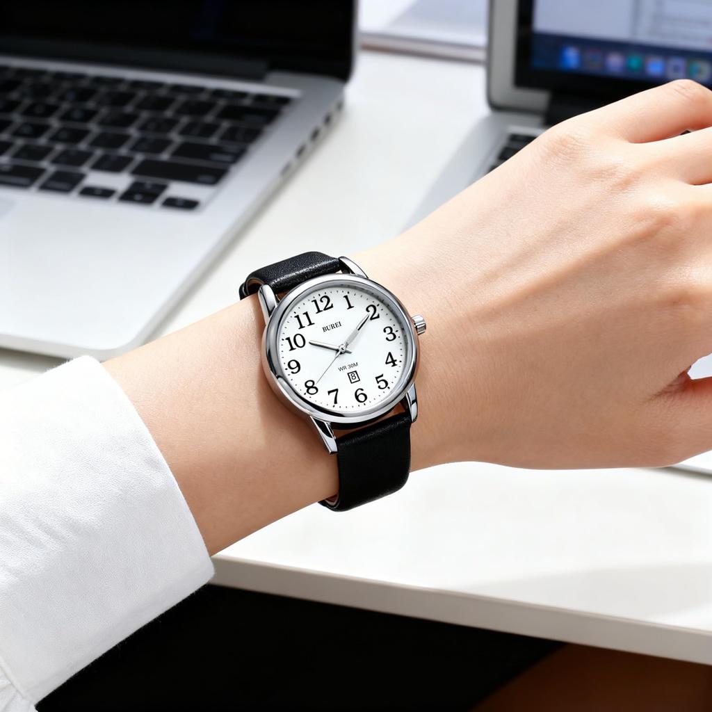BUREI Analog Quartz Watch Date Slim Silica Gel Celebration Gift Women's - Stylish, Waterproof, Display, Design, Easy-to-Read Dial, Strap, Simple,