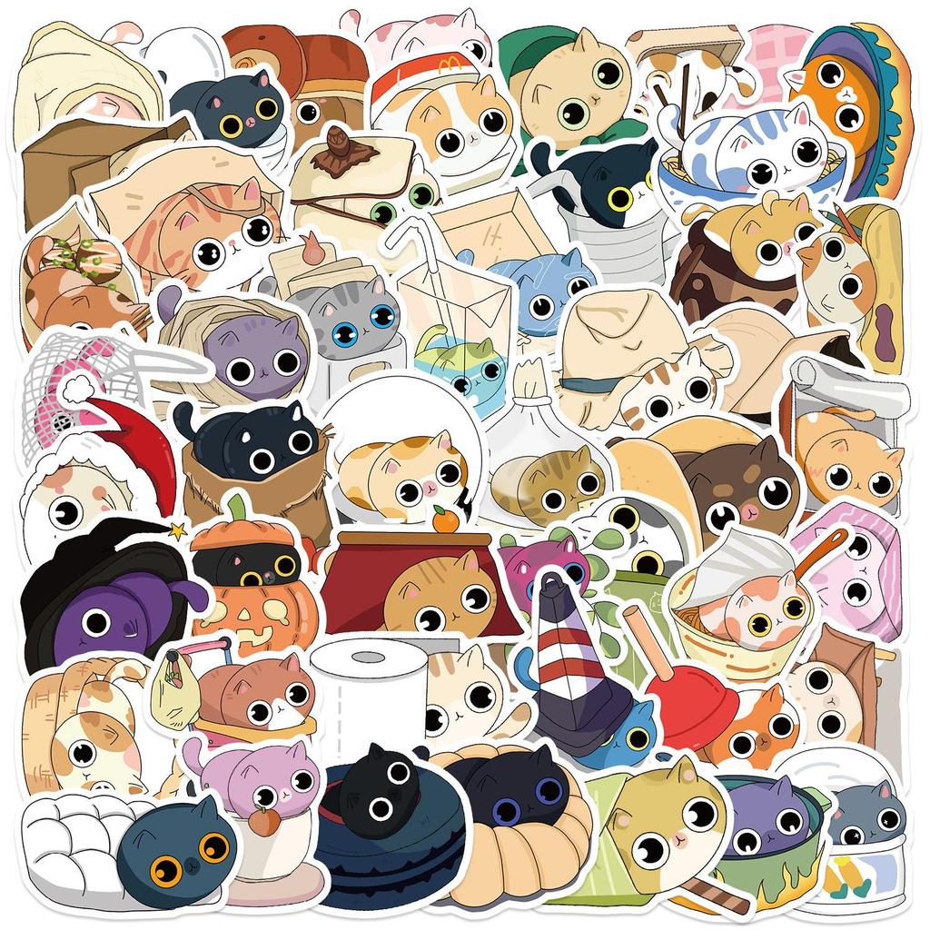 Cute Cat Cartoon Graffiti Stickers: Waterproof DIY Decorations for Notebooks & Suitcases