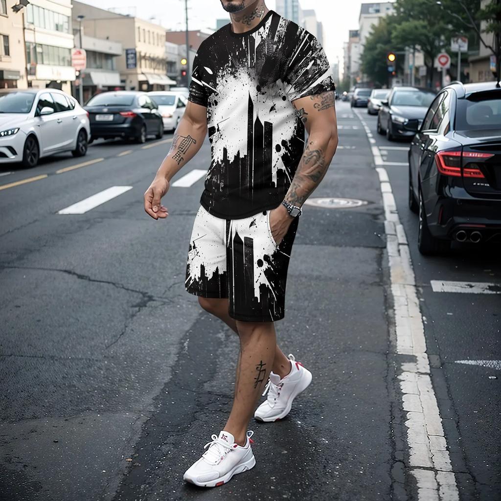 Новый комплект из футболки и шорт с короткими рукавами и 3D принтом, повседневная и молодежная качественная летняя уличная одежда для отдыха.