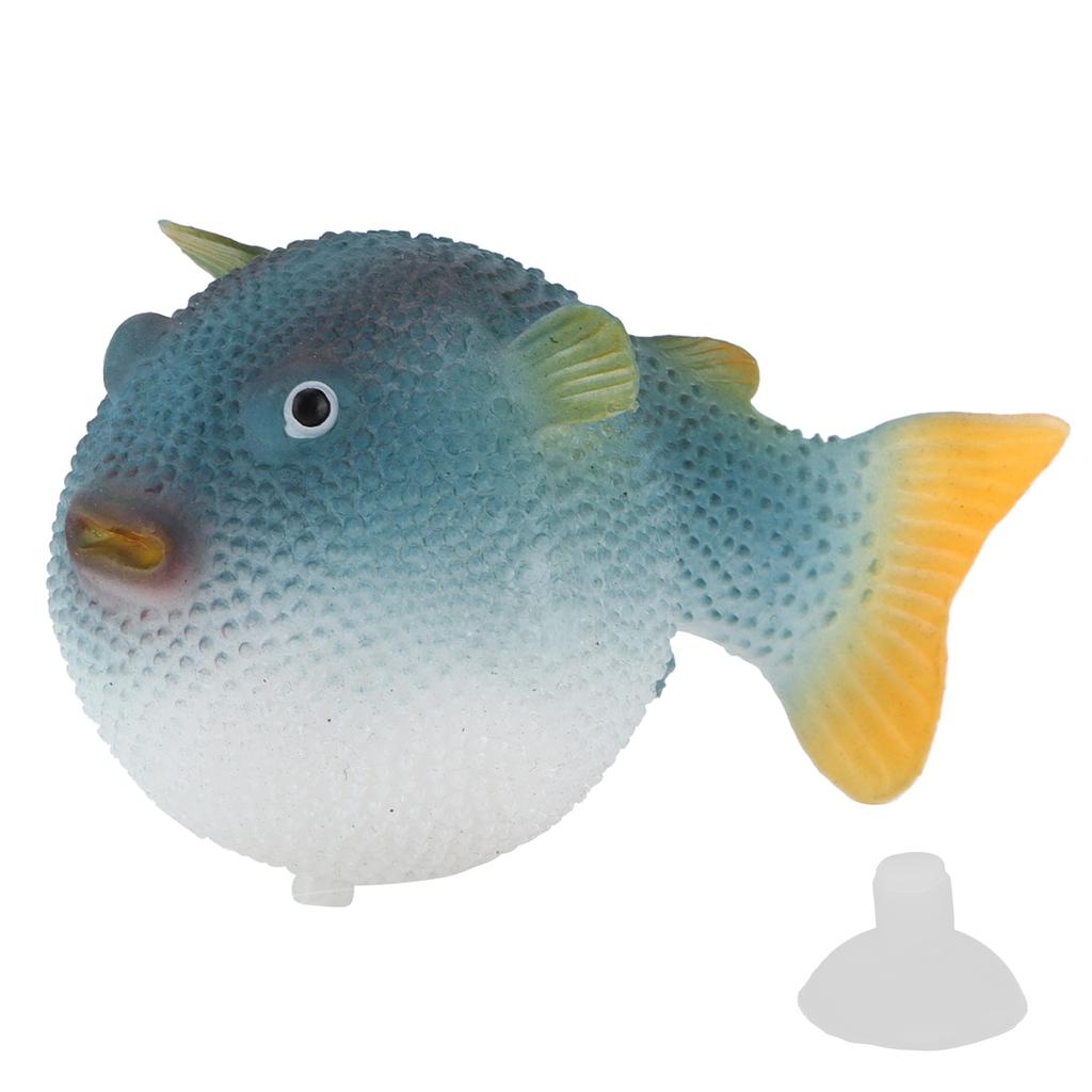 Aquarium Puffer Fish Luminous Simulation Rubber Fish with Suction Cup for Fish Tanks