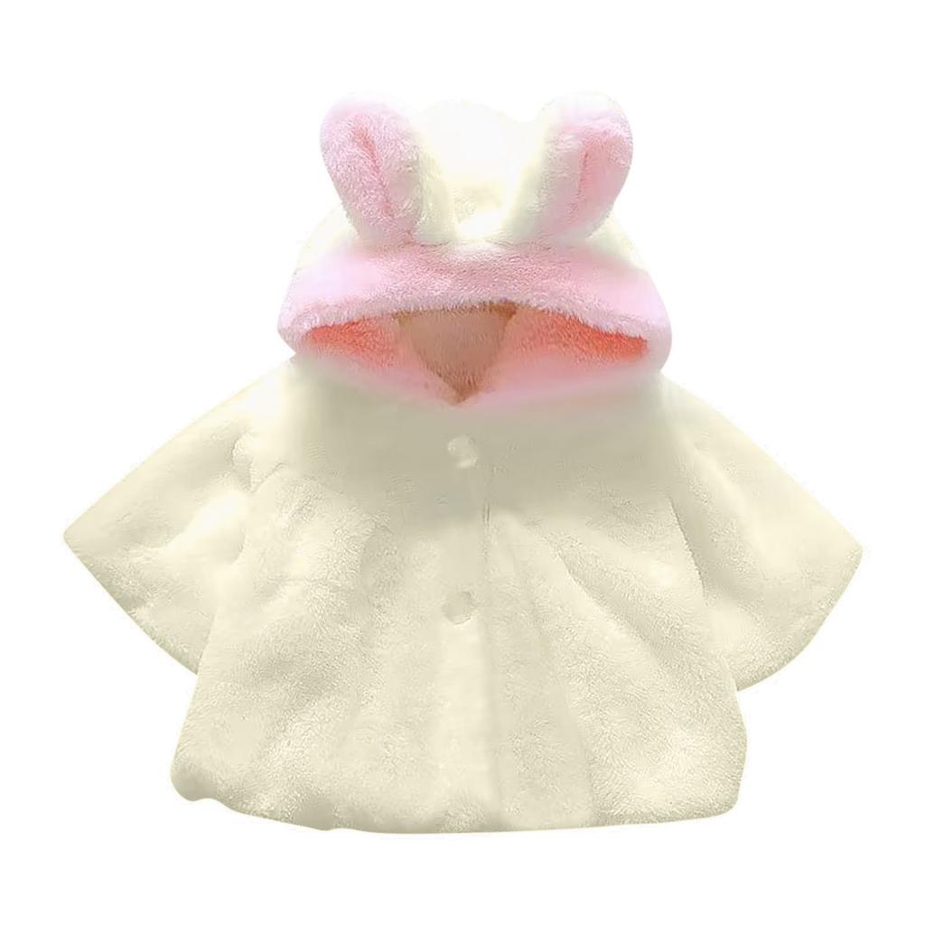 Girls Cape Rabbit Ears Hooded Coat Winter Cute Furry Ball Coat