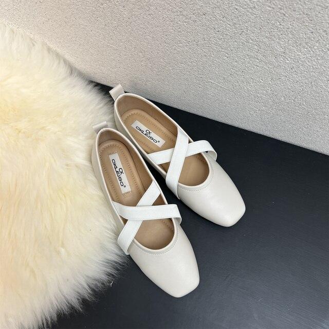 Балетки на плоской подошве с перекрестной резинкой, женские лоферы без шнуровки, бабушкиная обувь в стиле ретро с квадратным носком, дизайнерские элегантные мокасины