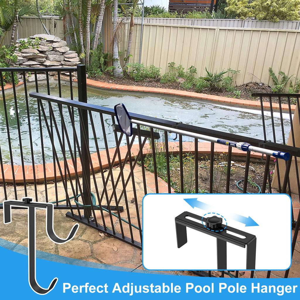 2 шт. Крючки для шеста бассейна Регулируемый держатель для шеста бассейна Без сверления Набор крючков для ограждения бассейна Устойчивый к ржавчине держатель для шеста для плавательного бассейна