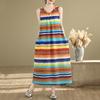 Без рукавов Плюс размер винтажная полосатая цветочная новинка в платьях для женщин повседневное свободное длинное летнее платье