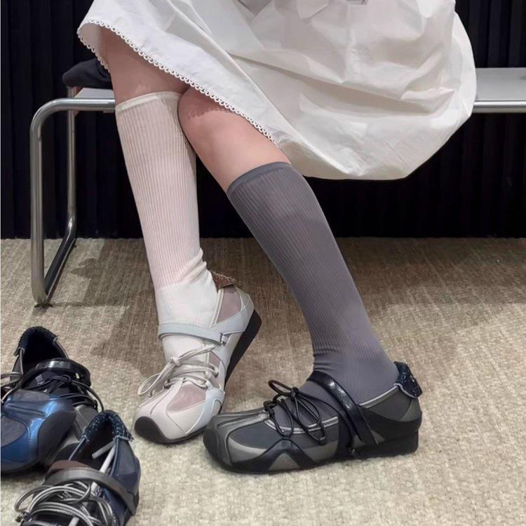 H55 The Same Dream Maker~ Rebellious Ballet Velcro Mary Jane Shoes Women's Splicing Leather Casual Versatile Single Shoes