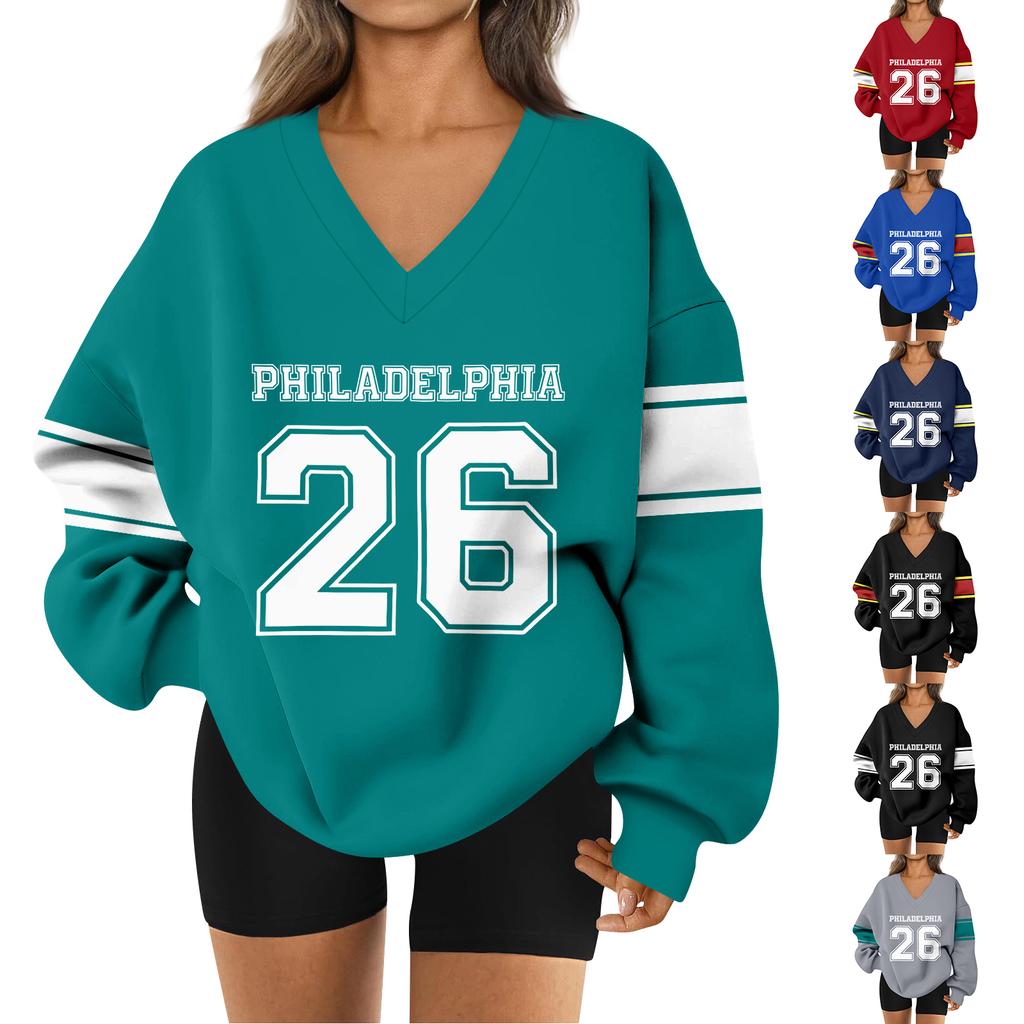 Women's Loose And Comfortable Letter V-neck Sportswear Long-sleeved Sweatshirt Daily Matching Clothes