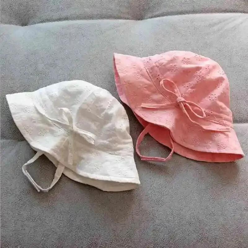 Банты Детская Панама Летняя Тонкая Дышащая Младенческая Шапка от Солнца Хлопок Ажурная Мягкая Малышовая Панама