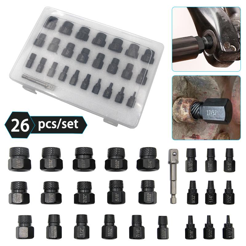 26/10 Pcs/Set Broken Screw Remover Tools Boxed Disassemble Screws Bolt Stud Slip Teeth Removing for Cars and Construction Sites