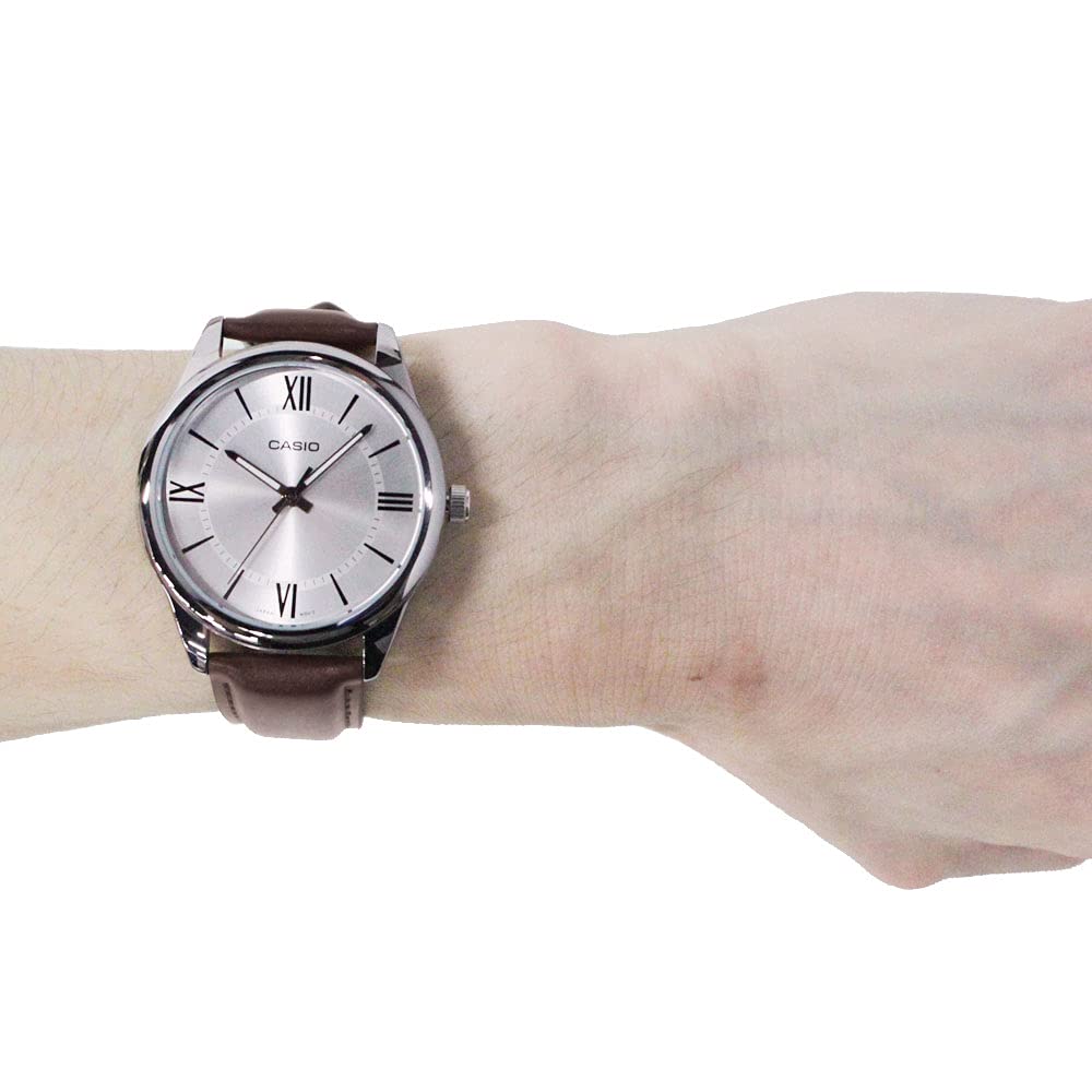 Casio Аналоговые часы Нержавеющая сталь Кожа Серебристый Коричневый MTP-V005L-7B5