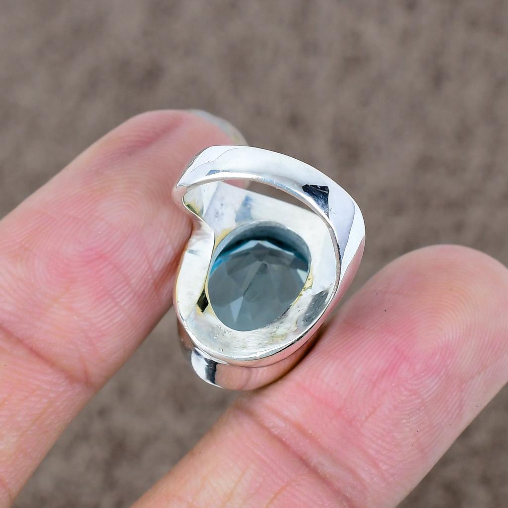 Blue Topaz Genstone Handmade 925 Sterling Silver Jewelry Ring Size 6 KKG-512