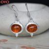 S925 Sterling Silver Indian Hand-Inlaid Natural Amber Flower Amber Earrings