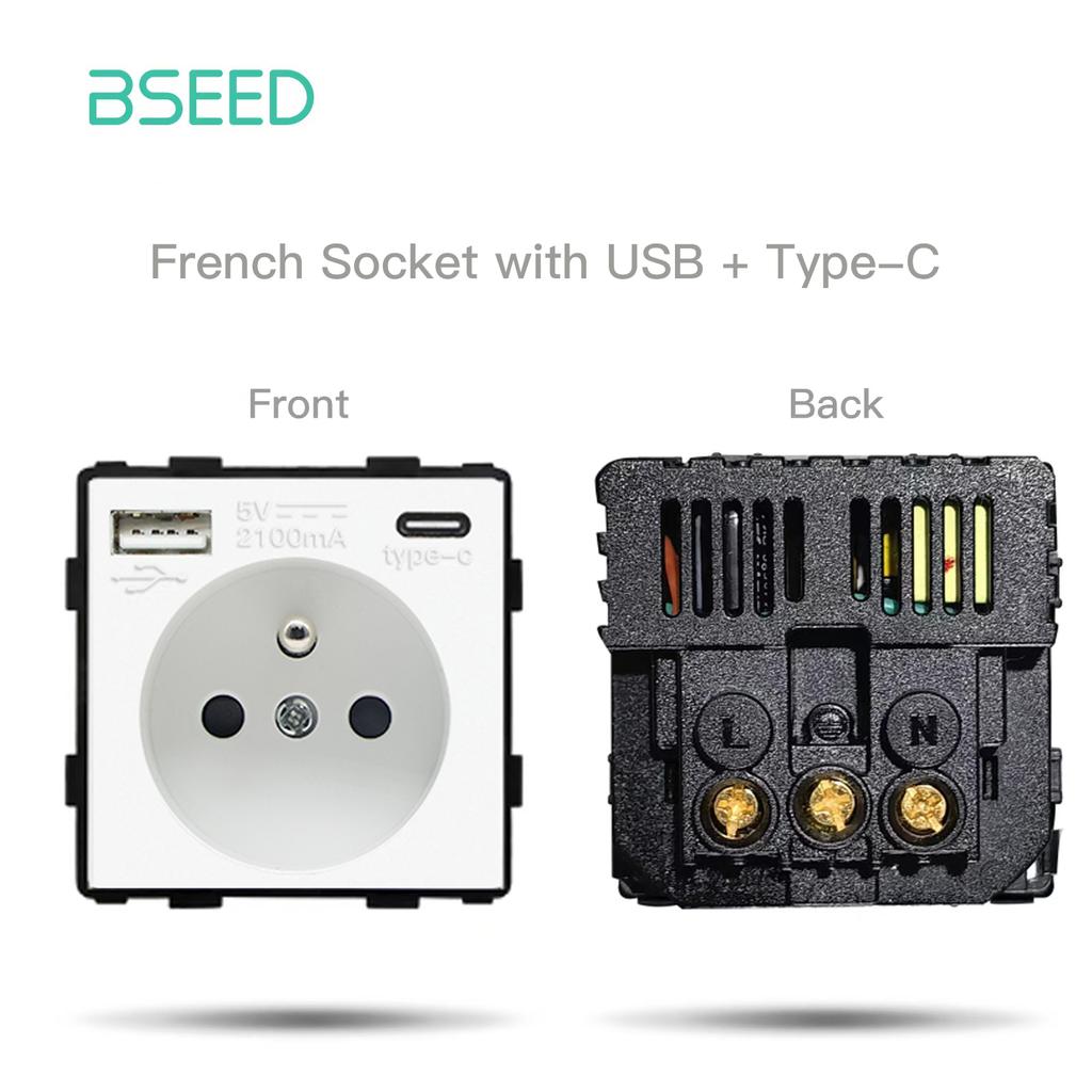 BSEED Zigbee Умные сенсорные выключатели 1/2/3 модуля Обычные французские настенные розетки Тип-C USB Функциональные модули Стеклянные панели DIY Комбинация