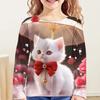 Children's Cute Cat 3D Digital Printed Girl Fashion Trend Round Neck Long Sleeved T-shirt