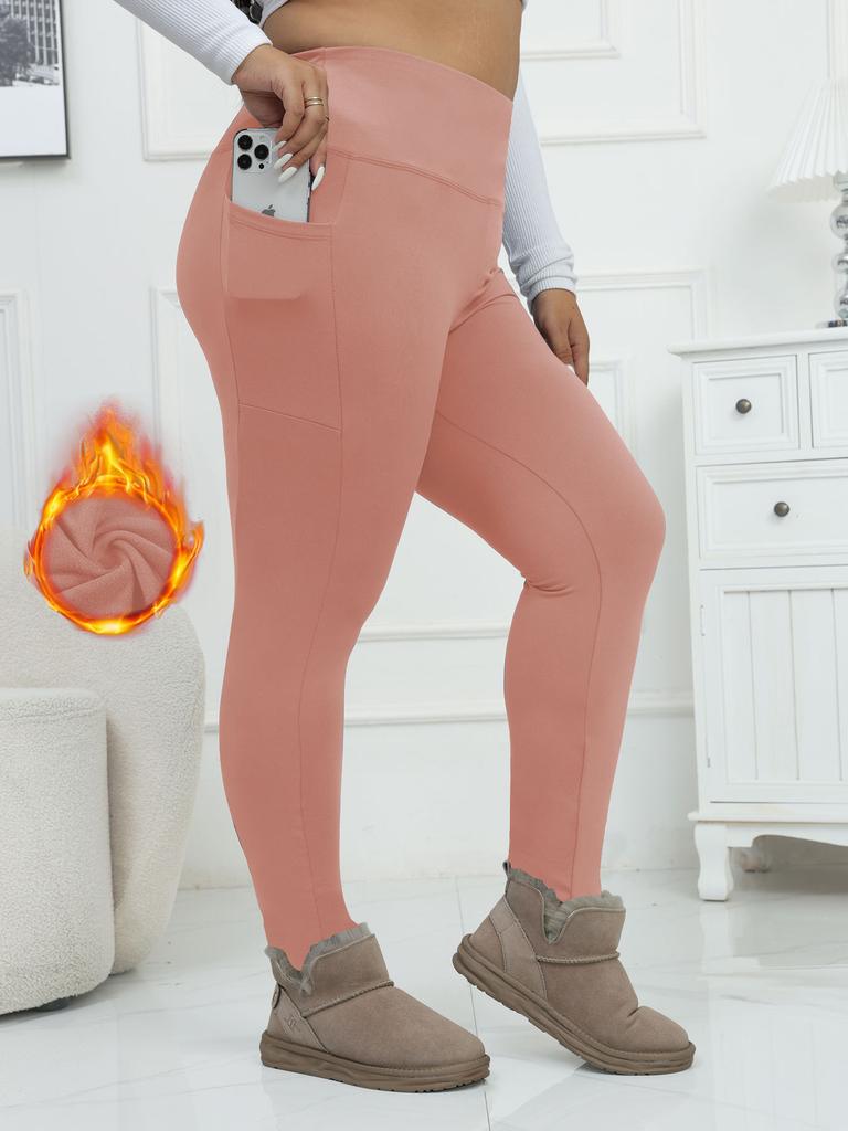 Карманные Плюс-сайз Осенне-зимние Флисовые Йога-брюки Женские с высокой талией Длина 9 дюймов Фитнес Зимние Йога-брюки