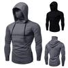 Mens Mask Button Sports Hooded Splice Large Open-Forked Male Long Sleeve Shirts
