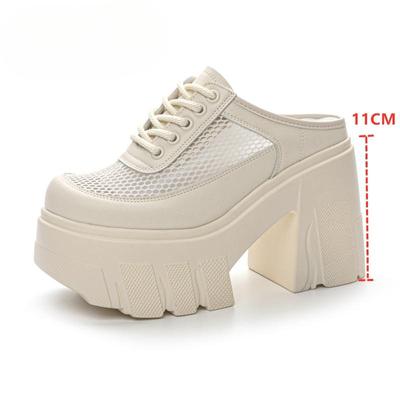 Женские тапочки на высоком каблуке, летние женские тапочки с закрытым носком, женские тапочки на платформе с сеткой высотой 11 см