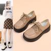 Маленькие кожаные туфли женские в британском стиле 2025 весна и осень новые на шнуровке ретро туфли с большой головой из мягкой кожи на японской платформе два варианта носки одинарные туфли