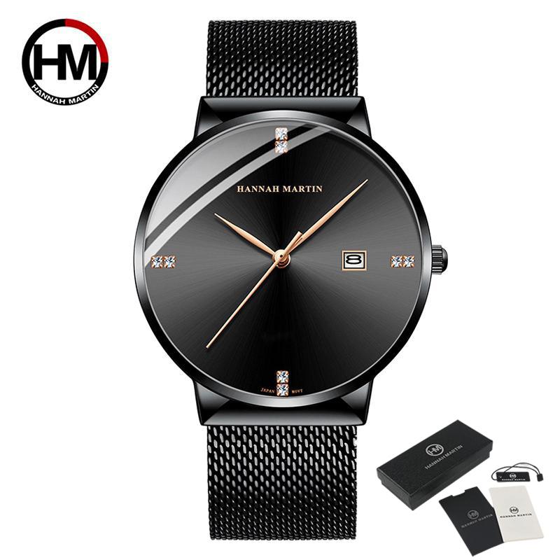 Hannah Martin Мужские кварцевые часы, роскошный браслет, мужские часы, лучший бренд, модные кварцевые часы с бриллиантами, стальные 30 м, водонепроницаемые наручные часы