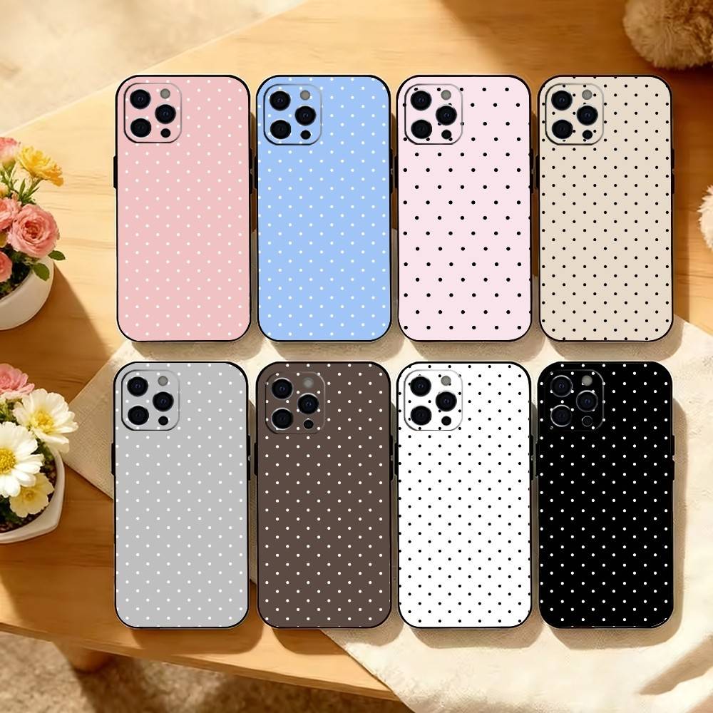 Классический чехол для телефона в горошек для iPhone 17,16,15,14,13,12,11 Plus,Pro Max,XS,Мягкий силиконовый черный чехол