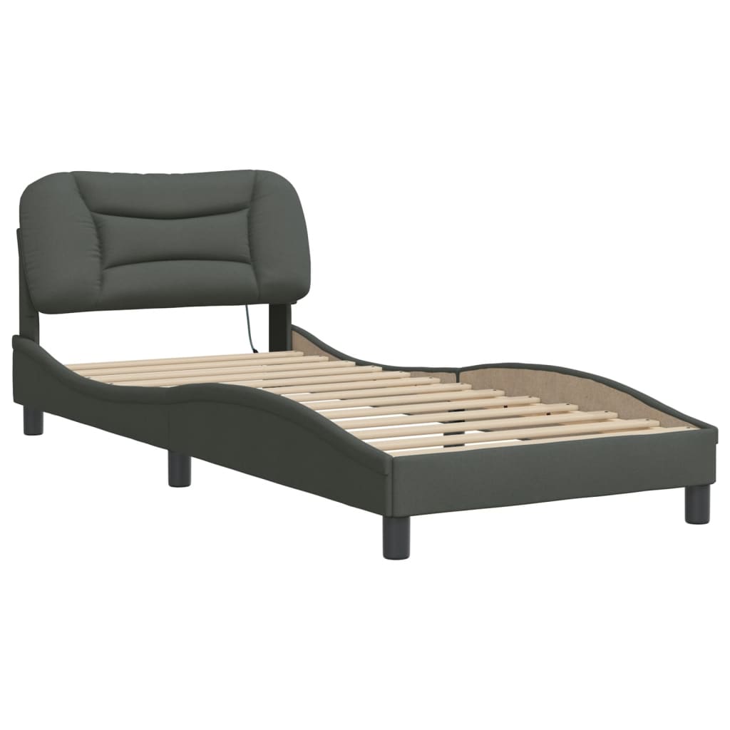 LED Bed Frame without Mattress Hvar Dark Grey 90x200 cm Fabric