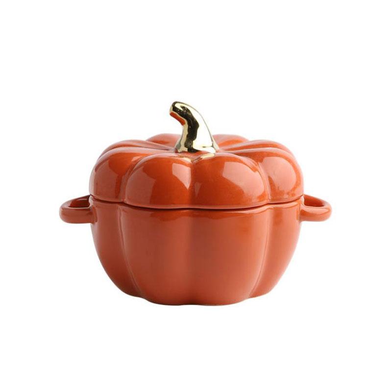Pumpkin Bowl Soup Cup with Lid Baking Bowl Ceramic Rice Bowl Baking Tableware Dessert Bowl Soup Bowl Ceramic Tableware