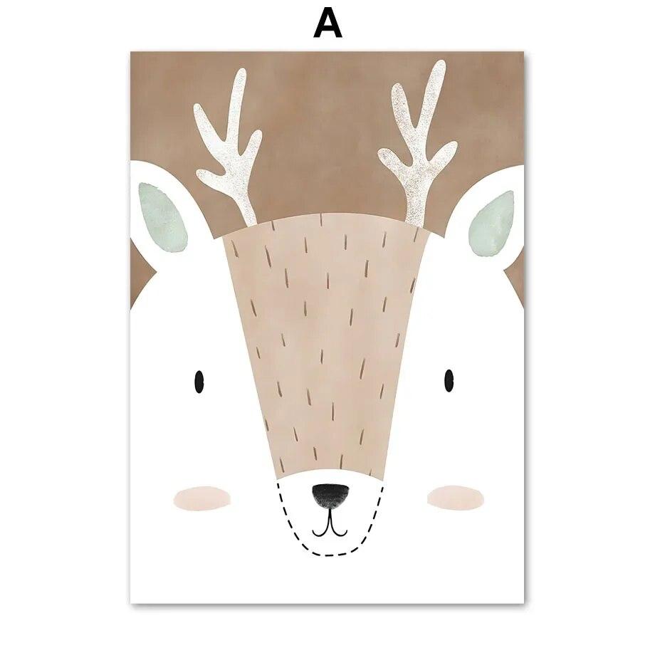 Олень, лиса, кролик, медведь, ёжик, лесная настенная живопись для детской комнаты, холст, картина, плакат на скандинавскую тему, настенные панно, декор для детской комнаты