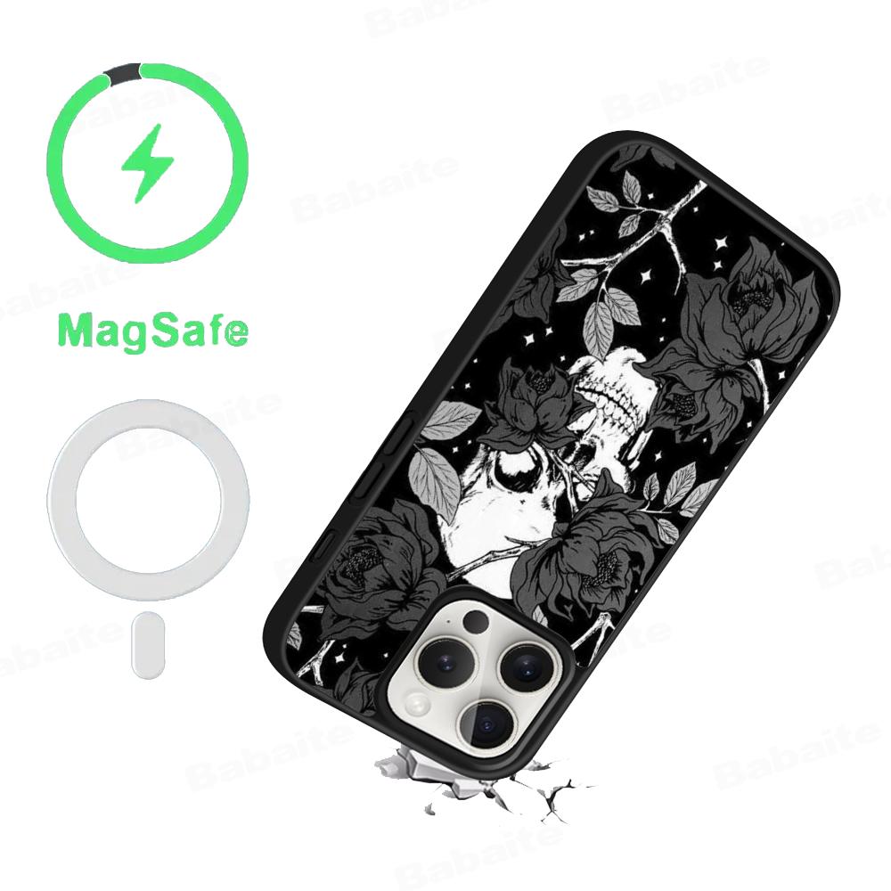 Жуткие узоры в виде черепов Чехол для телефона Магнитный чехол Для IPhone 16 14 13 12 11 15 Pro Max Plus Для Magsafe Беспроводная зарядка Чехол