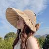 Женская шляпа-панама с бантиком: Широкие поля, открытый верх, летняя защита от солнца, пляжная шляпа с защитой от УФ-лучей.