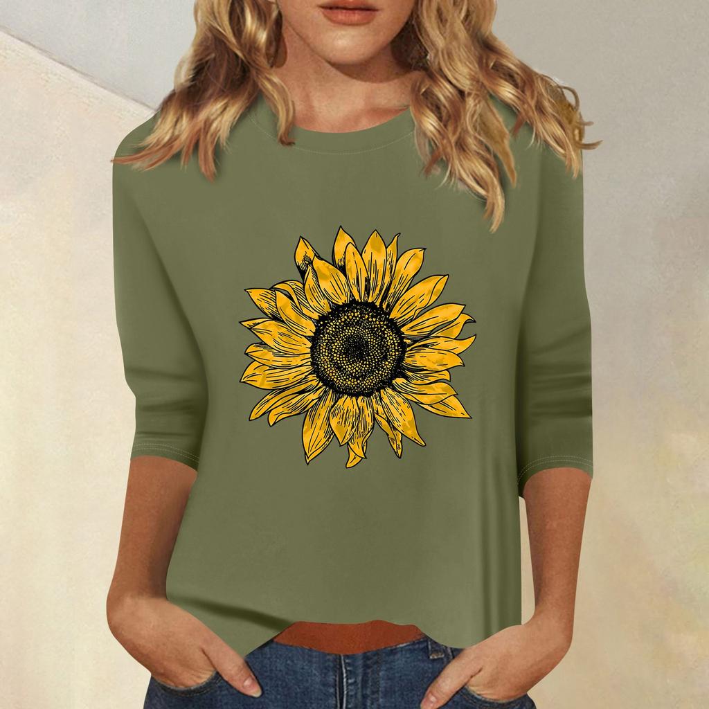 Women's Fashion Casual Printed Seven Sleeve Round Neck Top