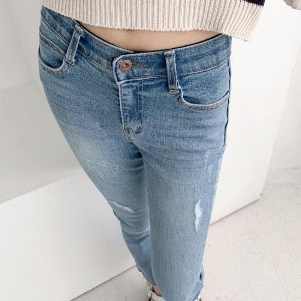 New Arrivals Open Run Women Spring Slit Hidden Banding Denim Pants