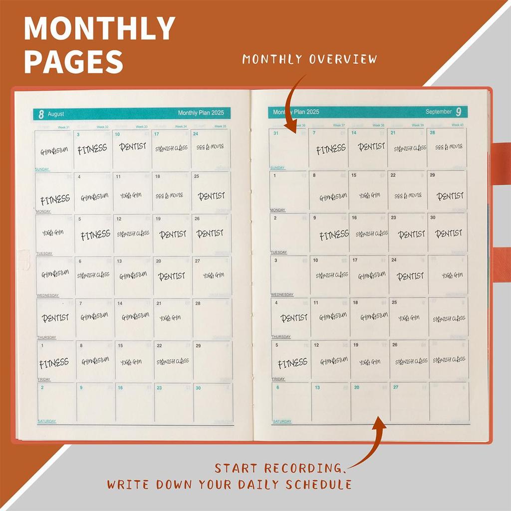 Кожаная книга учета рабочего расписания на 2025 год формата А5, страницы на английском/испанском/французском языках, ежедневник для студентов, блокнот, памятка