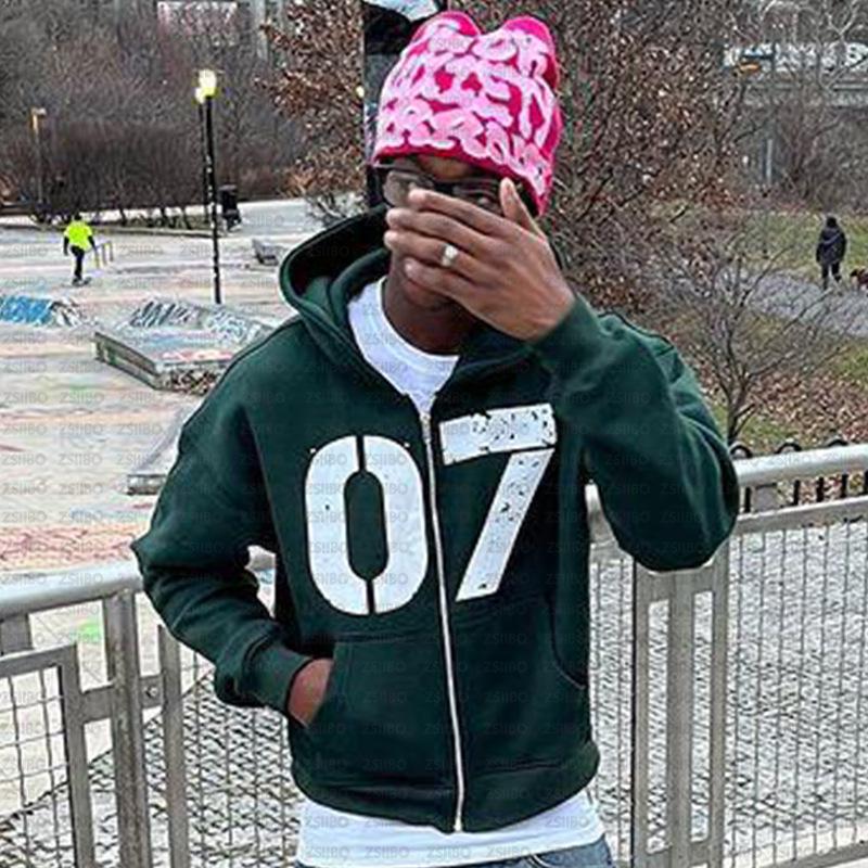 Европейский и американский модный кардиган с капюшоном: Свитшот в уличном хип-хоп стиле с цифровым принтом 07