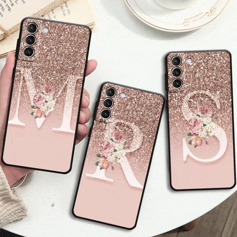 Чехол Розовый Блестящий Буква M R Для Samsung Galaxy S24 S23 S22 Ultra S20 FE S21 S10 Note 20 10 Plus Чехол для Телефона