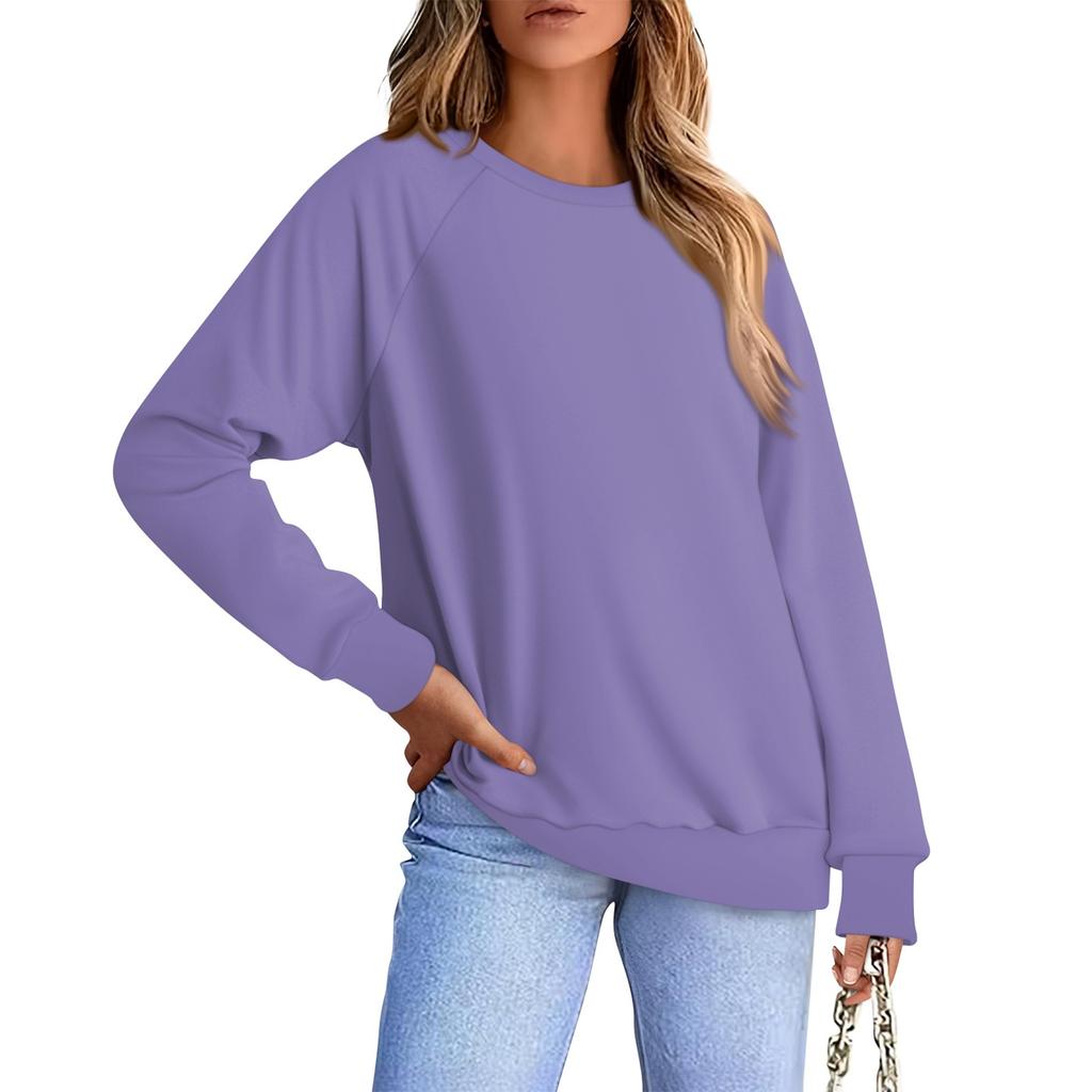 Женская повседневная модная однотонная блузка с длинным рукавом и круглым вырезом с рукавом реглан