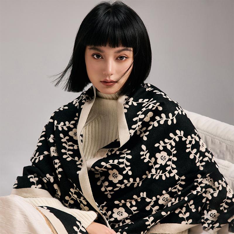 Simple Style Mori Contrasting Colors Double-sided Imitation Cashmere Scarf Winter High-end Warm Shawl