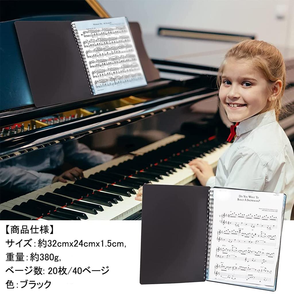 Samcos Musical Score A4 20 40 Can Write Without Taking Out Musical Ring File File, Size, Pockets, Pages, Score, (Black 1)