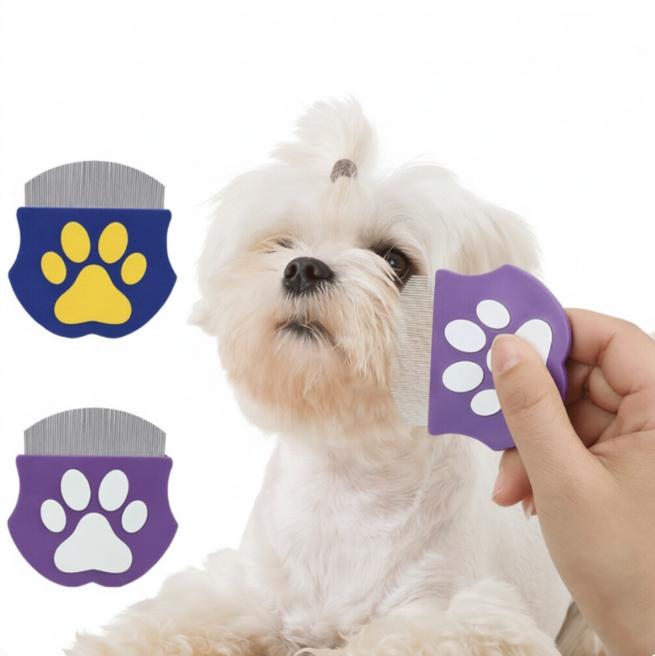 Dog & Cat Face Comb with Curved Stainless Steel Design for Chin Tear Stain Grooming-Flexible Pet Hair & Debris Removal
