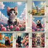 Цветная летняя шторка для душа Кот и собака Животные Тканевые шторки для душа для деревенского декора ванной комнаты Весенняя растительная шторка для душа