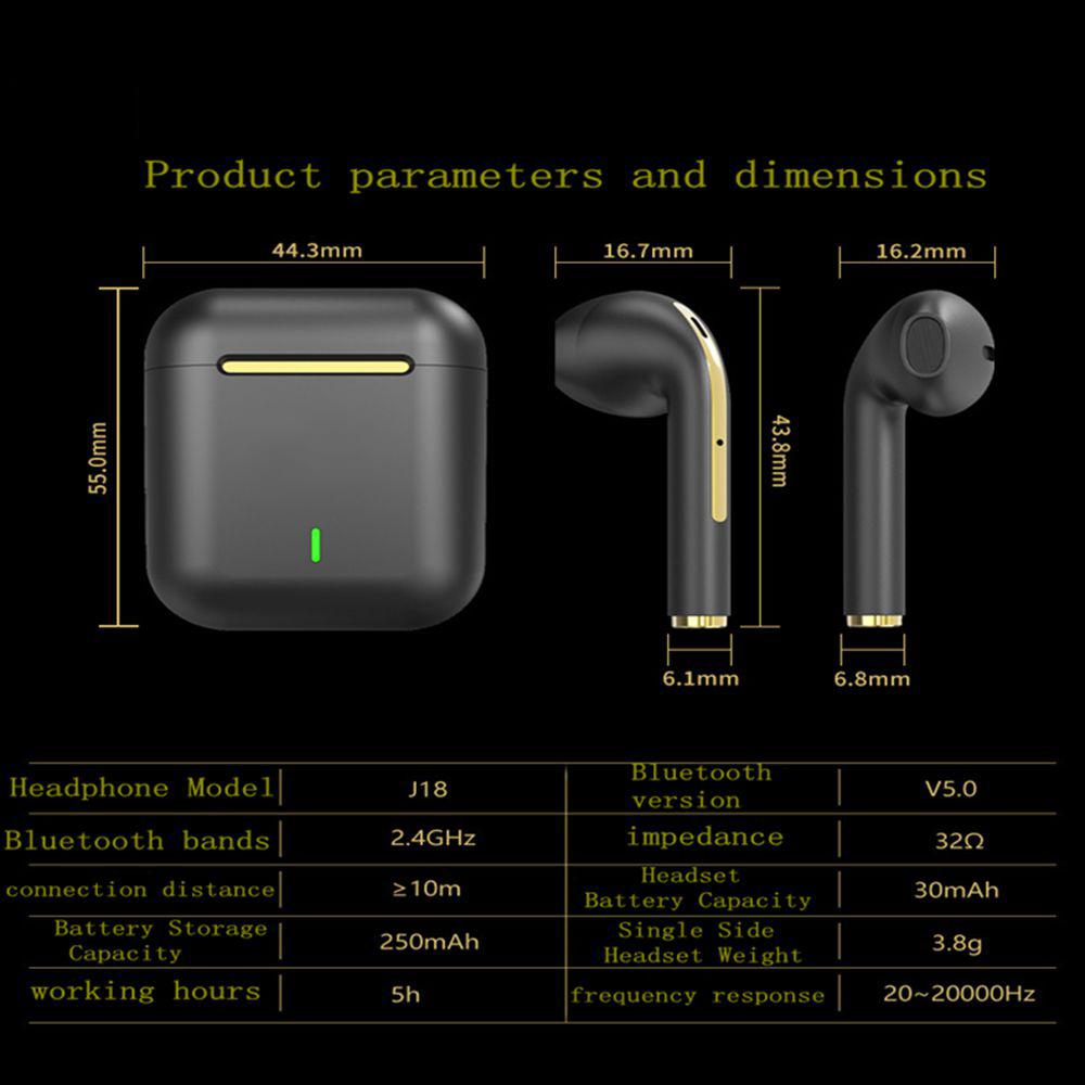 J18 TWS Wireless Earbuds 5.3 Bluetooth Headphones Long Playtime Noise Cancelling Voice Call for Gaming Business Sports