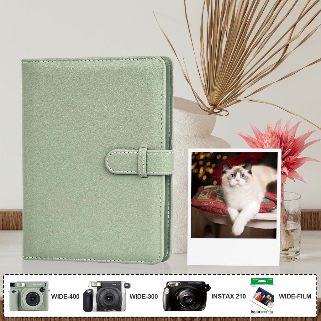 VOVMOEYA 80 Photo Album For Fujifilm Instax Wide for Polaroid Instant Instax Album Mini Inch Size 20 Pages Holds 80 Photos Light Instax Wide Pocket