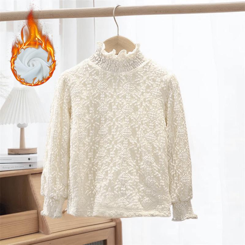 Baby Girls White Shirt Winter Thick Beige Long-sleeved Blouse Girls High-neck Tops Children's Clothing Pullover 1 To 12 Years