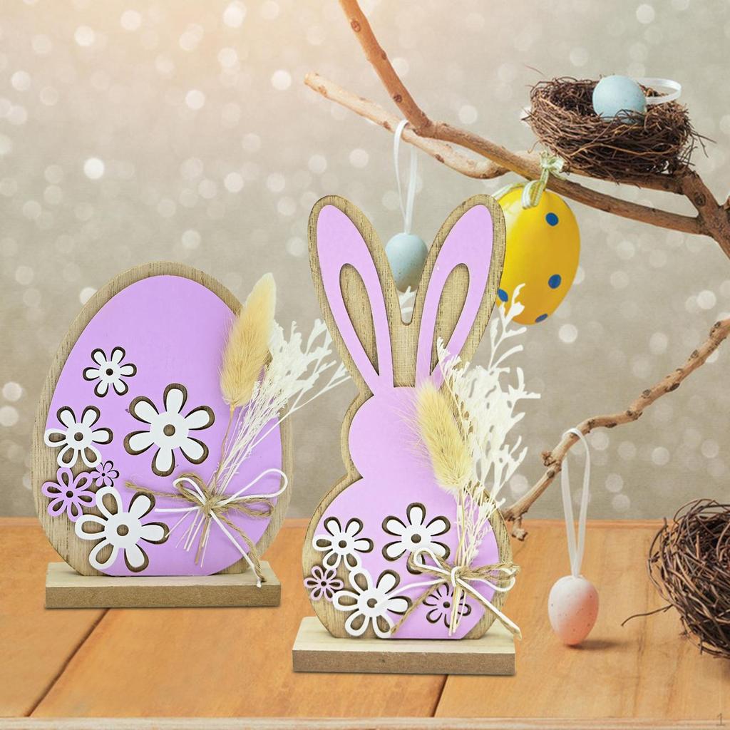 Easter Bunny Wooden Sign Tabletop Centerpiece Gift Desktop Ornament Egg Table for