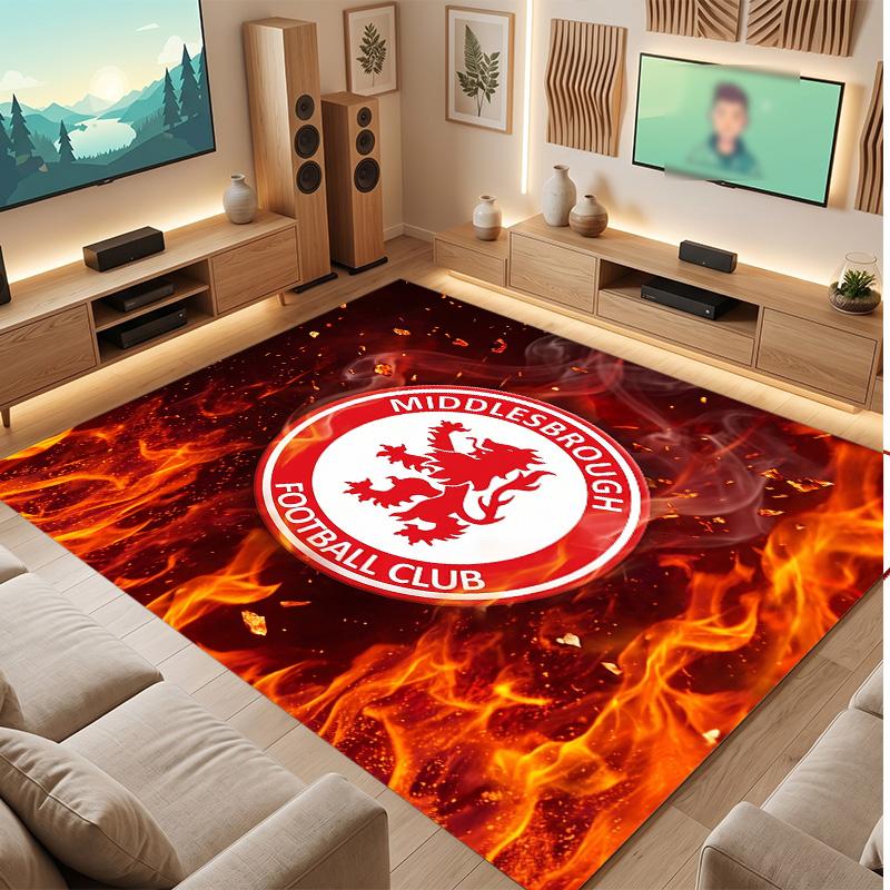 Middlesbrough Football Print Crystal Velvet Rug, Comfortable Water Absorbent Non Slip Indoor Floor Carpet