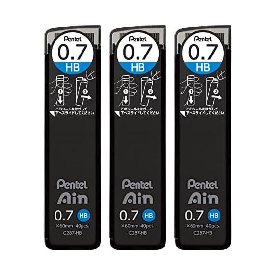 Стержни для автоматической ручки Pentel Ain, 0,7 мм, HB, 3 упаковки - Гладкие, Устойчивые к поломке, Не размазывающиеся