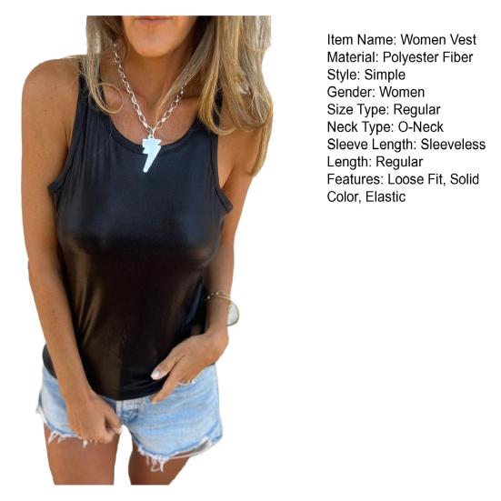 Женский жилет с круглым вырезом без рукавов, однотонный, блестящий, стандартный стиль, топы, дышащие, эластичные, майки, повседневная одежда