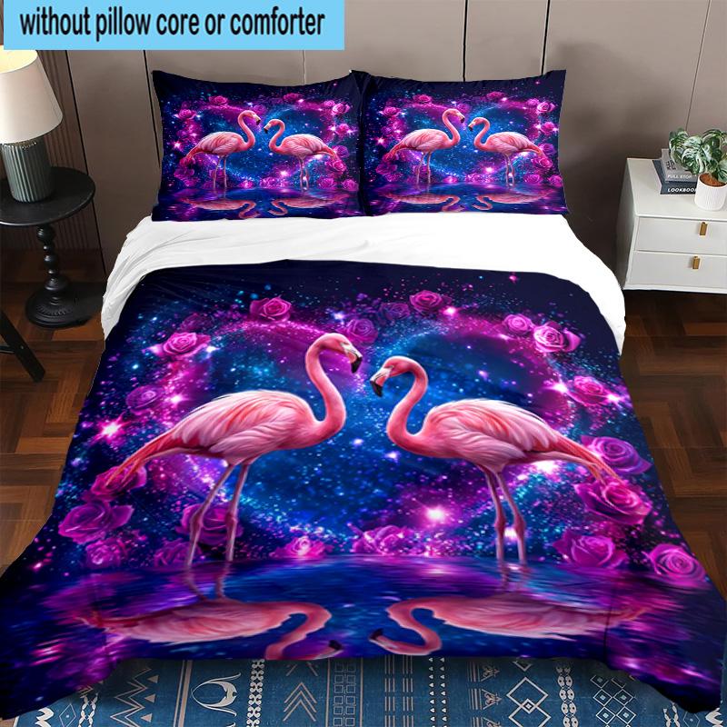 Magical Flamingo Sky 3pcs Bedding,Including 1pc Duvet Cover And 2pcs Pillowcases Perfect for Christmas,Ideal for Bedroom, Dormitory