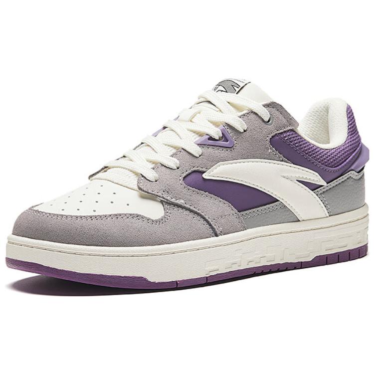 Anta Textile, Synthetic Leather, Split Suede Slip Resistant Abrasion Resistant Skateboard Shoes Women's Gray Purple 122418051-6