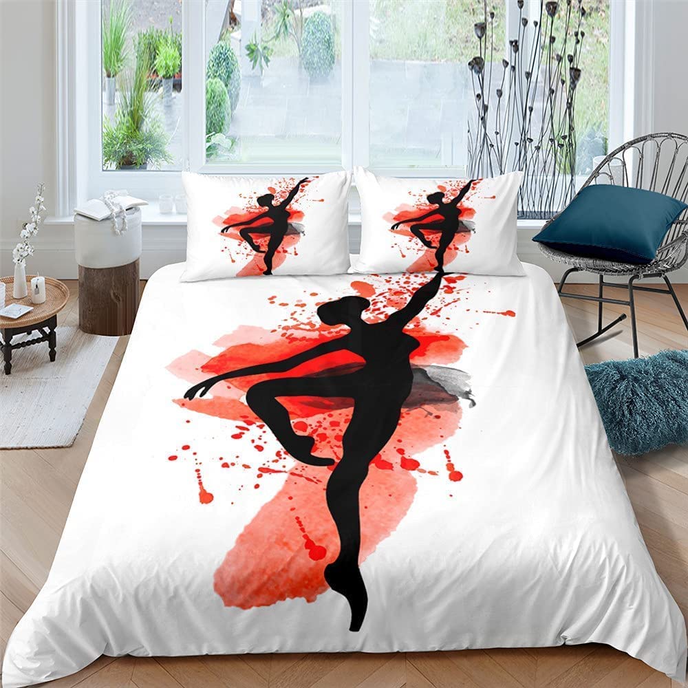 Gymnastics Ballet Lovers Duvet Cover Set Full Twin Size,Beauty Silhouette Polyester Bedding Set For Kids Teens Adults Room Decor