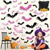 32PCS 3D Pink Bats Halloween Decoration PVC Pastel Halloween Halloween Window Bat Stickers Horror Props DIY Wall Decal