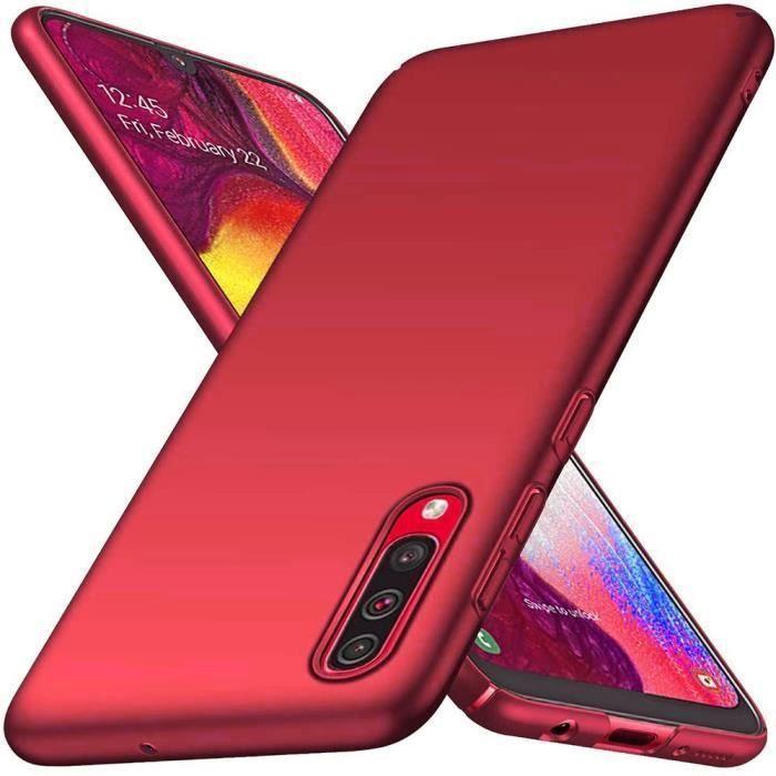Coque de Protection - BOOLING - pour Samsung Galaxy A70 - Silicone Souple - Rouge - Lot de 2 Verres Trempés